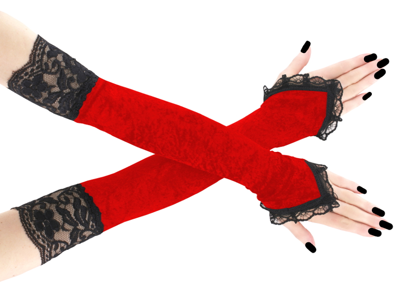 Dámské červené sametové společenské rukavice 1020P