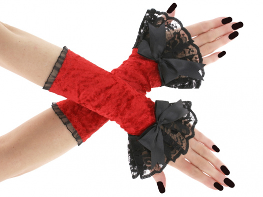 Sametové červené společenské rukavice s krajkou 03A