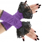 Sametové fialové lila společenské rukavice s krajkou 03B