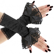 Černé sametové rukavice s krajkou 03E