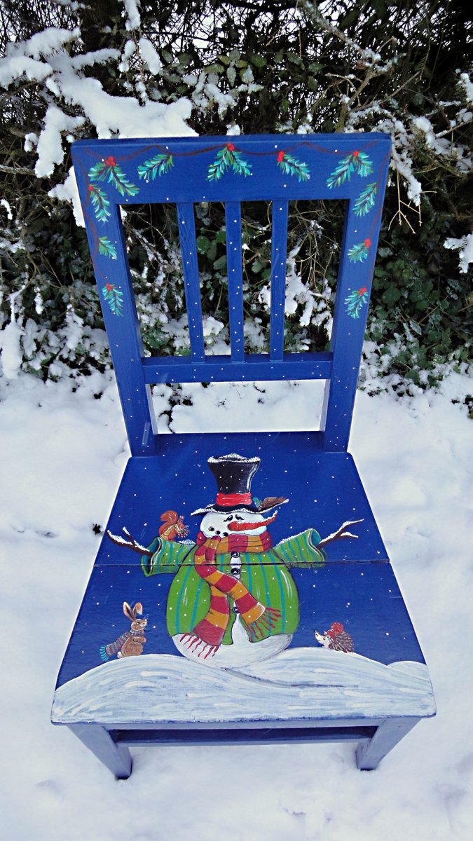 Malovaná židle - Sněhulák