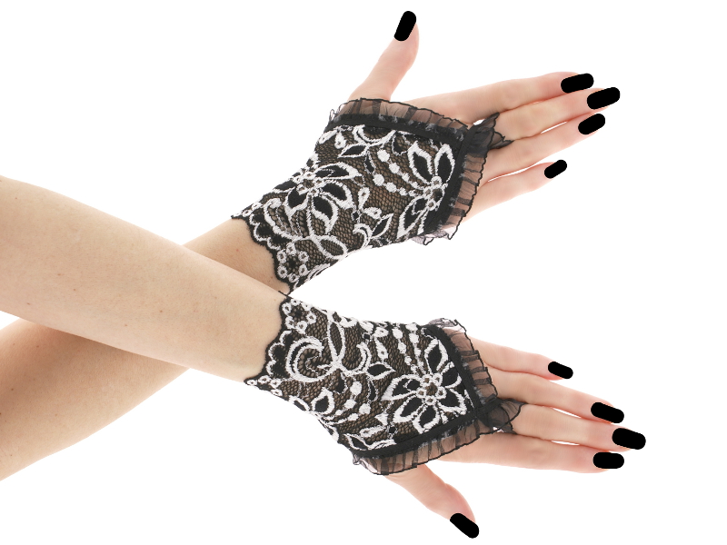 Dámské krajkové černo bílé bezprsté rukavice 05P