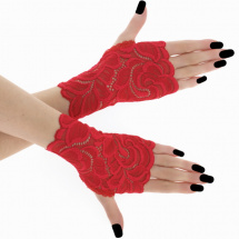 Dámské krajkové červené bezprsté rukavice 01BB