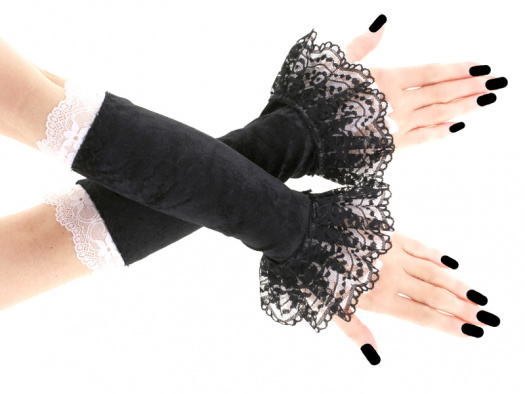 Dámské černé bezprsté rukavice s krajkou 0970