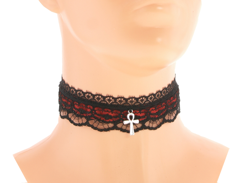 Dámský červený gothic obojek krajkový 01D1