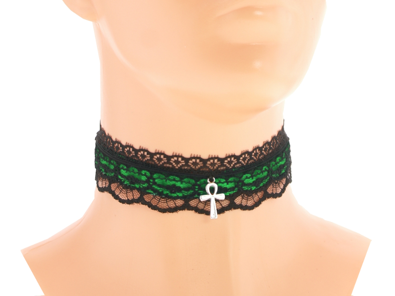 Dámský gothic obojek krajkový zelený 01D5