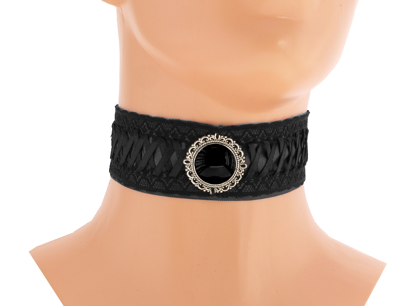 Dámský obojek černý gothic, steampunk 04P