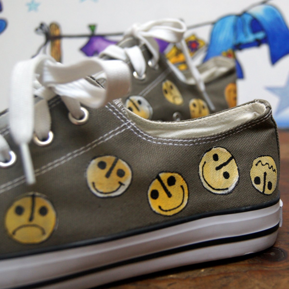 Malované tenisky smajlíkové - super cena, pouze jeden pár, vel.41