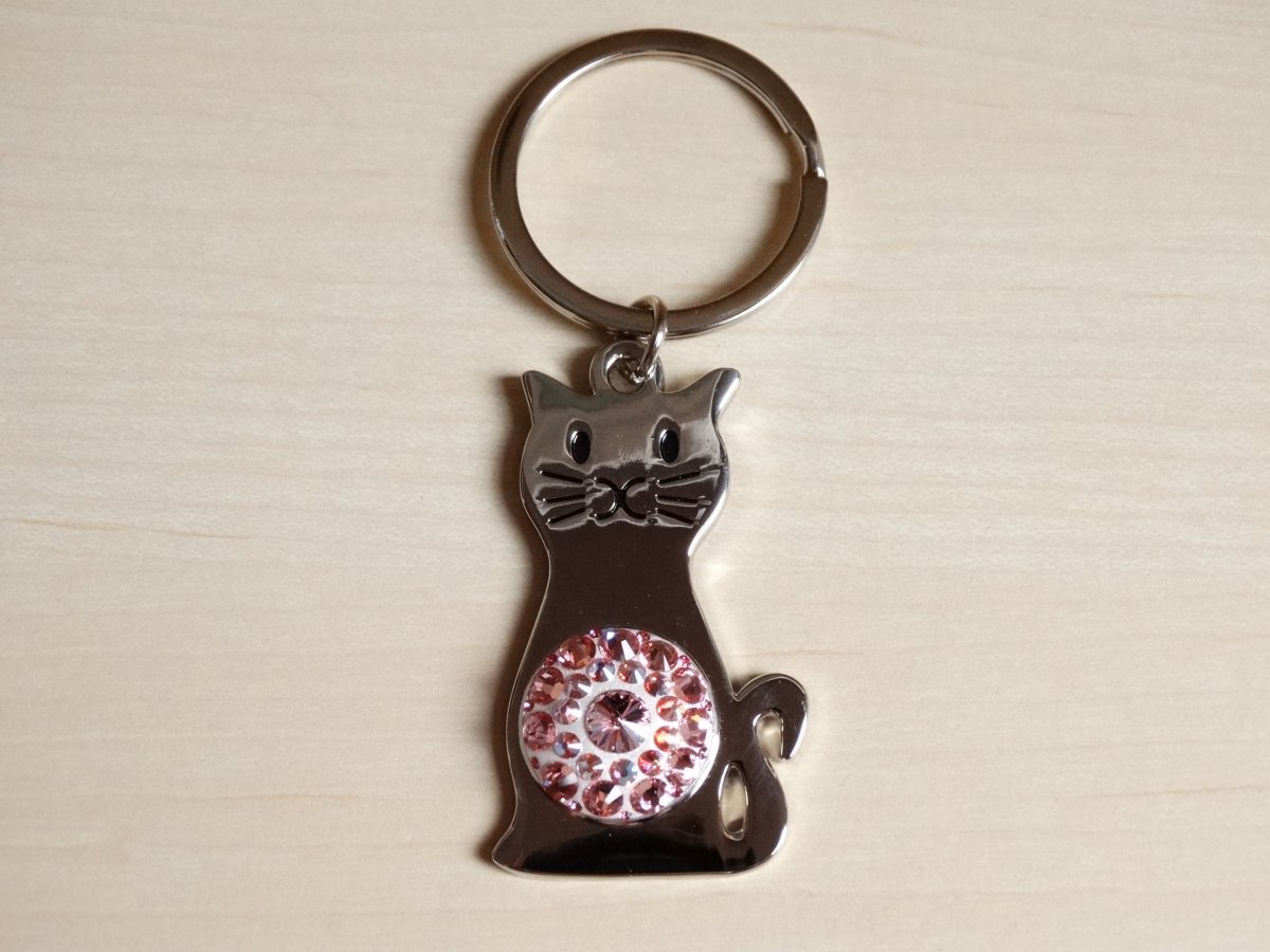 Přívěsek na klíče/kabelku- Růžovo-bílá kočka