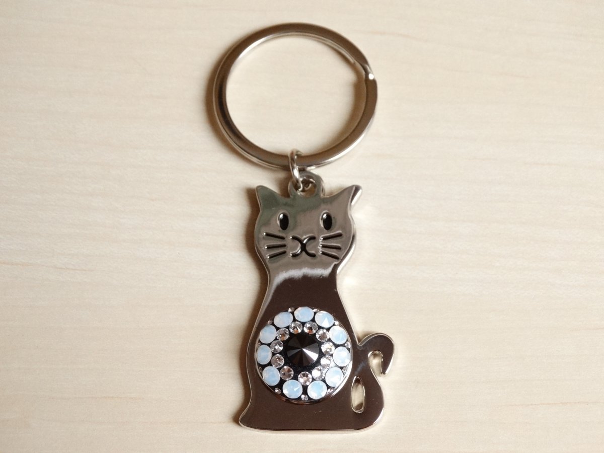 Přívěsek na klíče/kabelku- Černo-opálová kočka