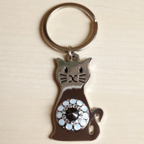 Přívěsek na klíče/kabelku- Černo-opálová kočka