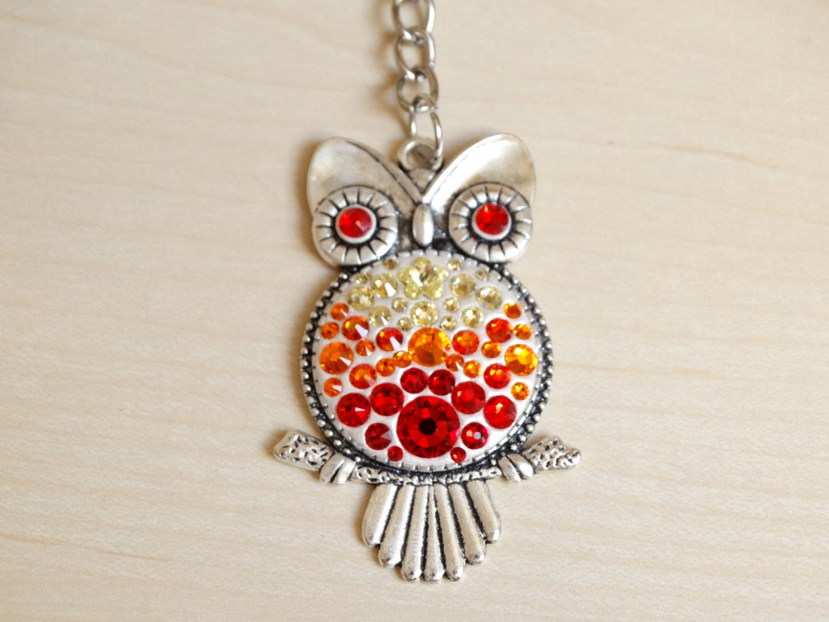 Přívěsek na klíče/kabelku- Červeno-oranžovo-žlutá sova