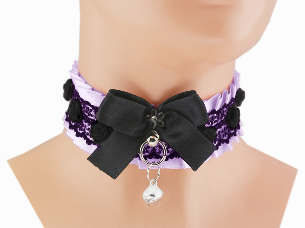 Kitten play collar, bdsm obojek, fialový obojek R9