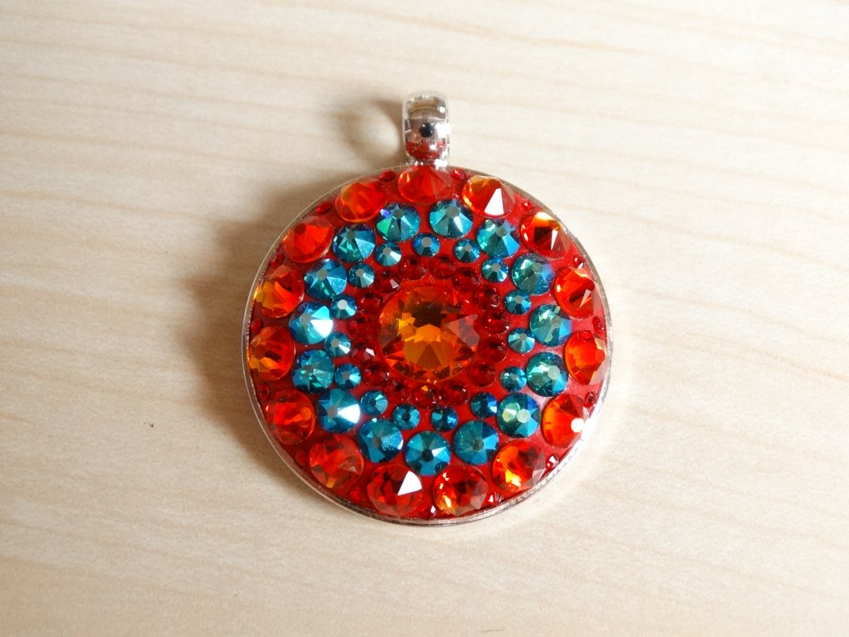 Střední orange-turquoise-red náhrdelník- mandala