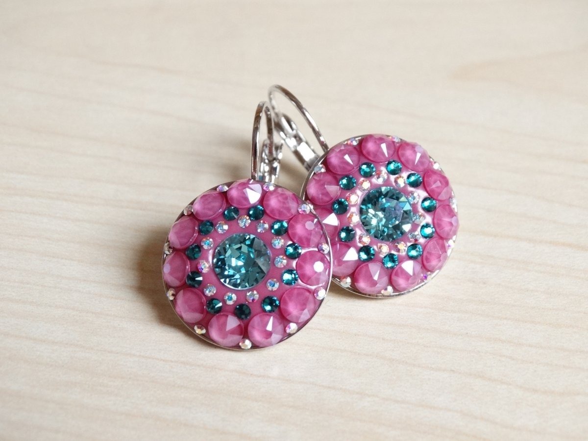 Velké matt pink-turquoise náušnice- mandala