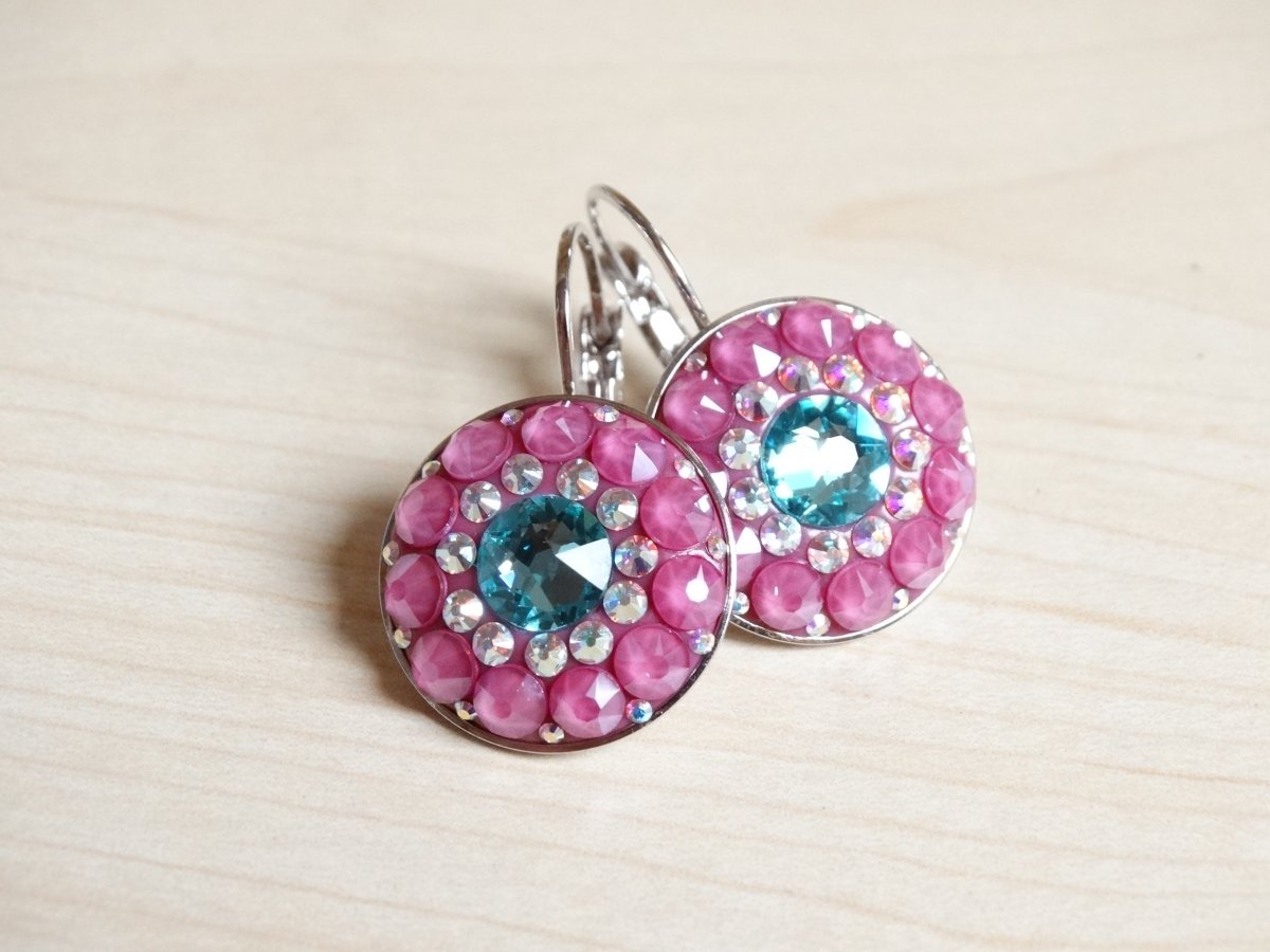 Velké matt pink-turquoise náušnice- mandala č.2