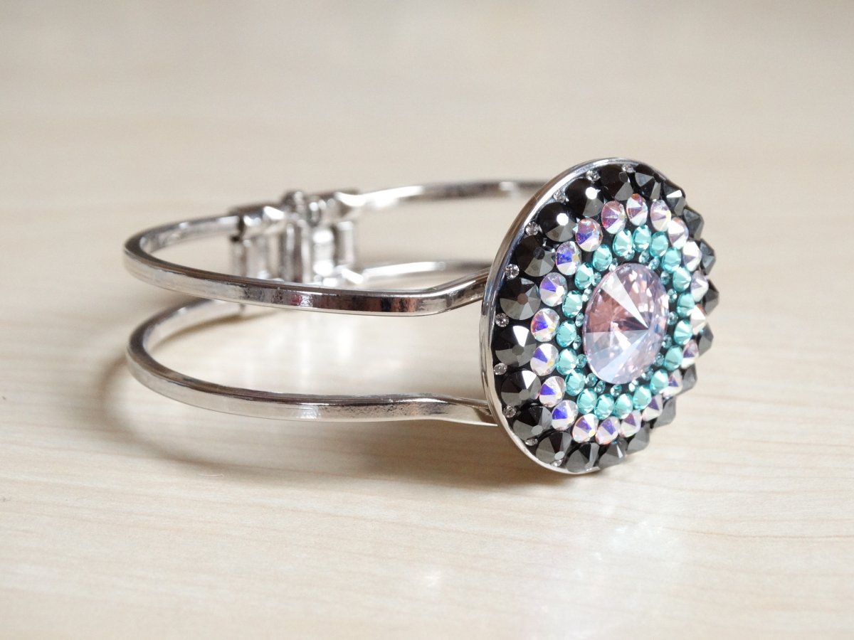 Velký black-turquoise-violet náramek-mandala