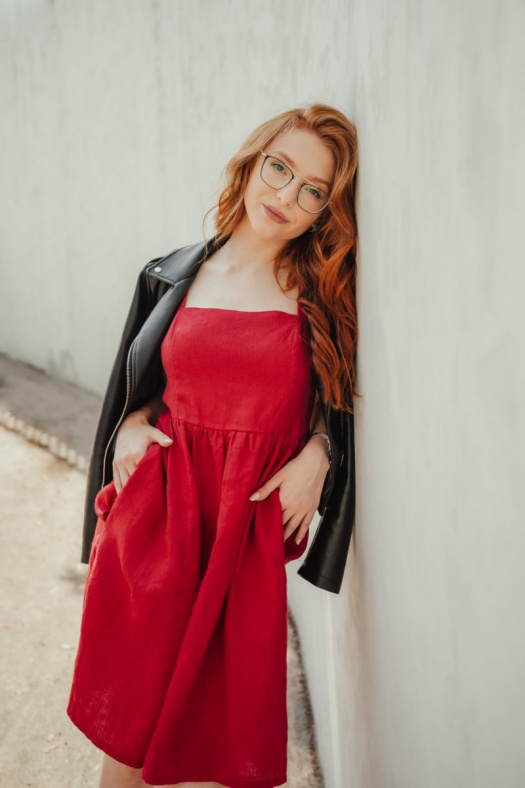 Dámské Šaty lněné červené - mini