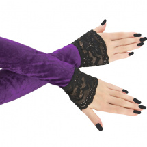 fialové sametové rukavice s krajkou 01A