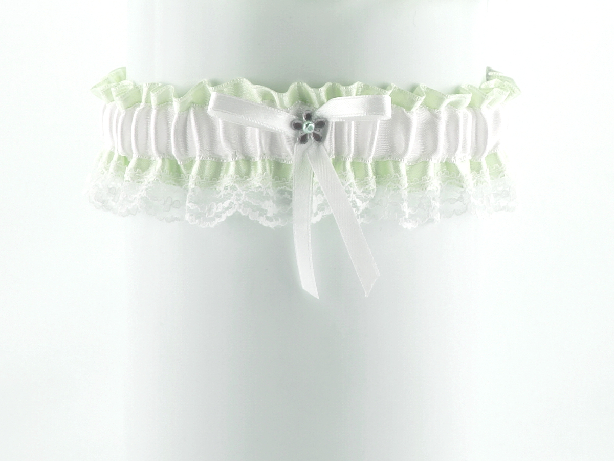 Podvazek pro nevěstu zelený s krajkou 07C3