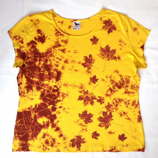 Žluto-vínové dámské triko s listy XXL 11968764
