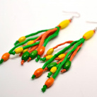 Žluto-zeleno-oranžové náušnice hedvábí-dřevo 8953476