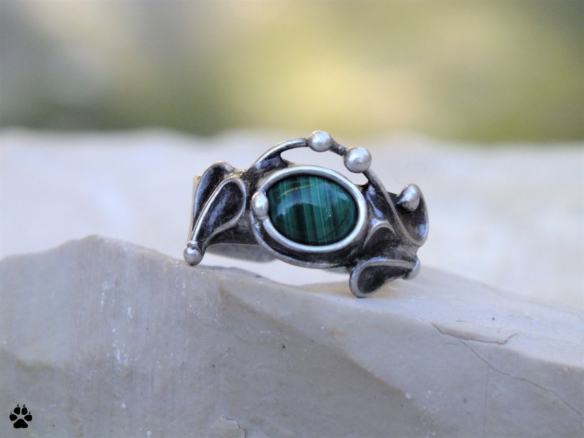 Lístečkový s malachitem - cínovaný prsten