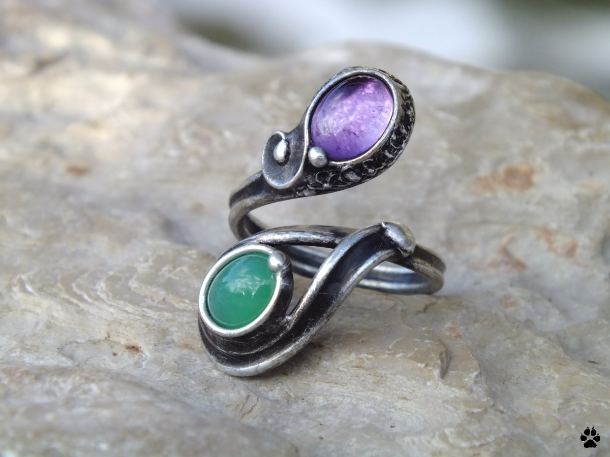 Dvoubarevný prsten - ametyst a chryzopras