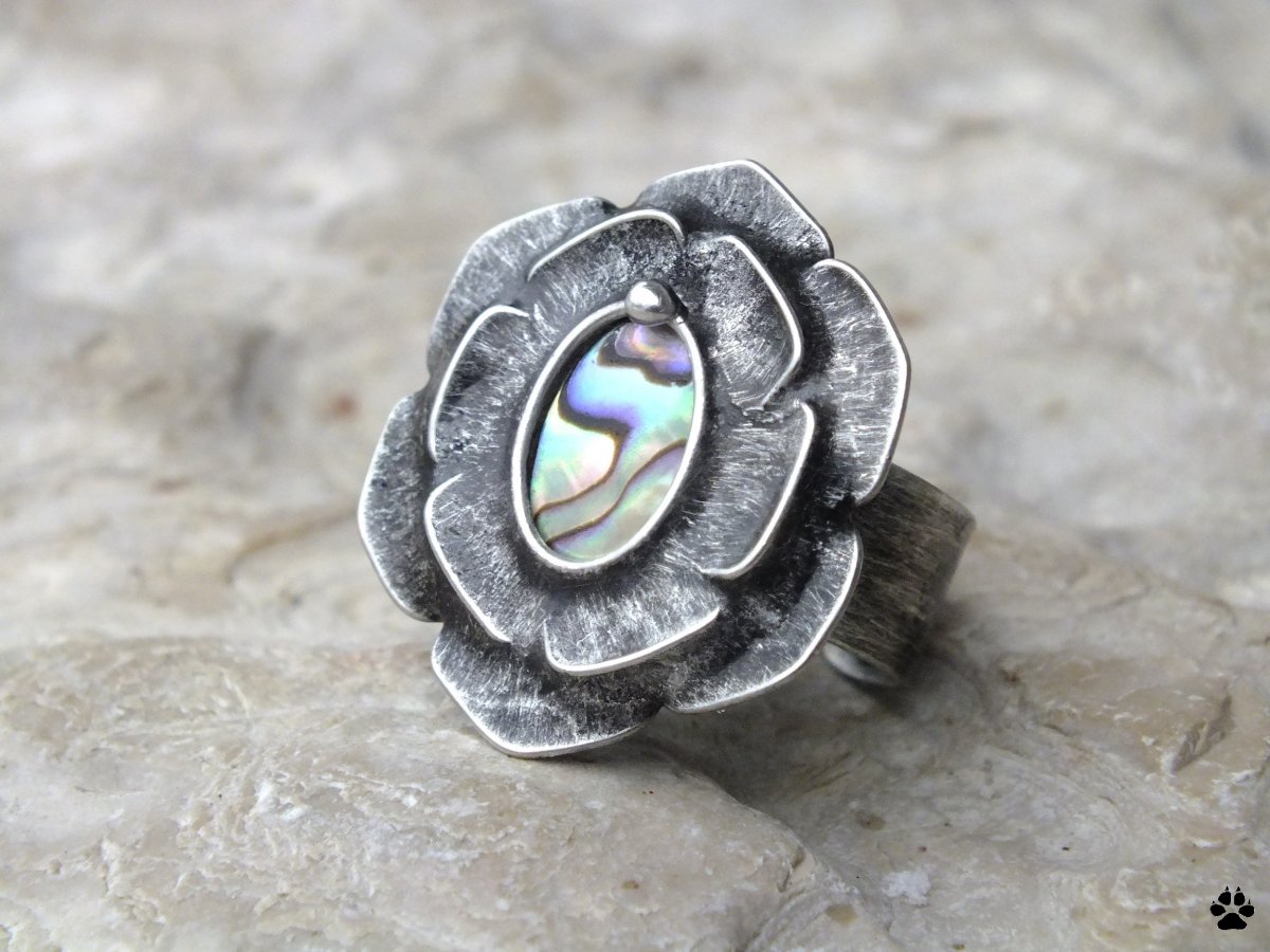 Květinový prsten s paua mušlí na přání