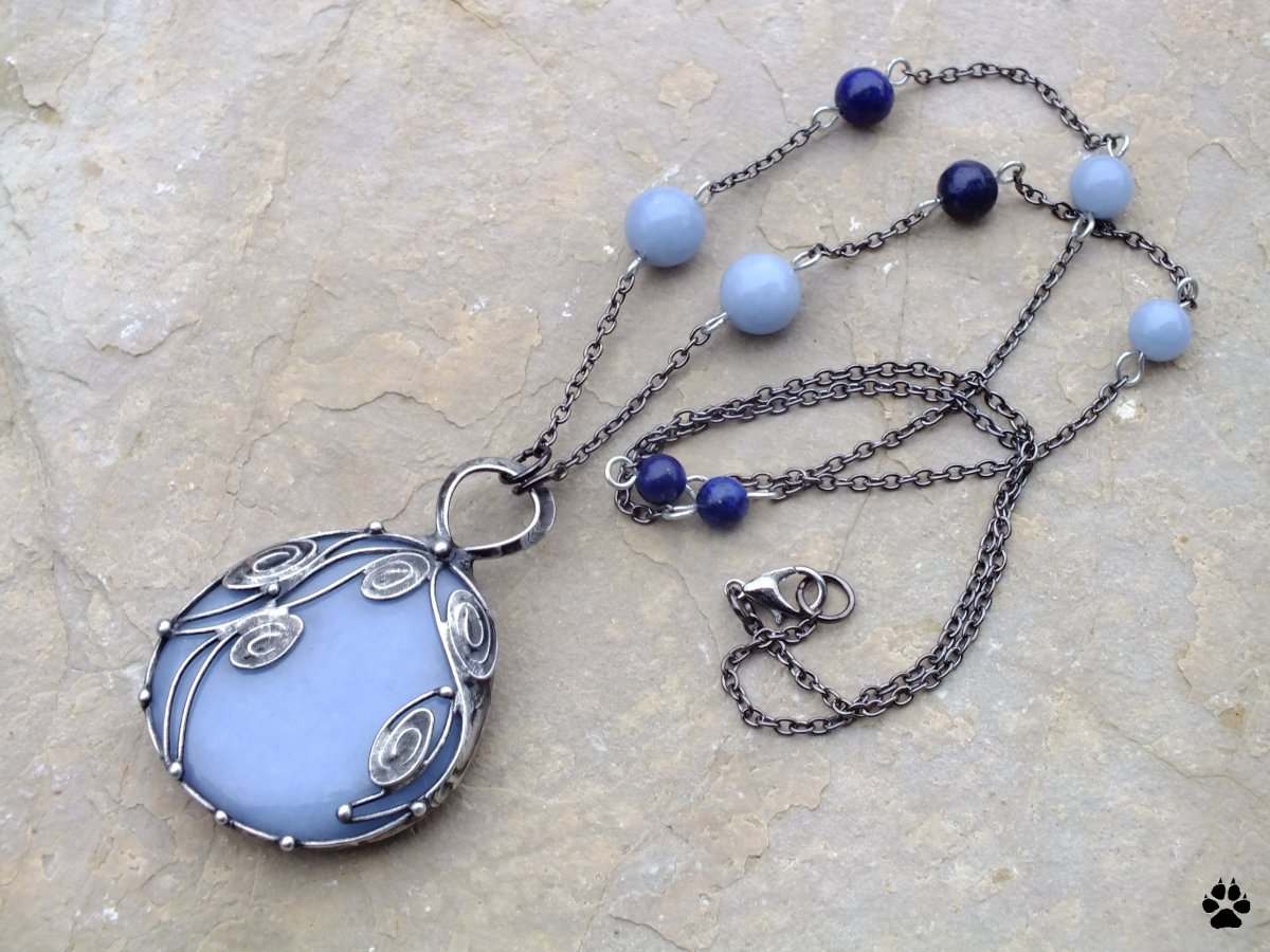 Angelit a lapis lazuli - dlouhý náhrdelník