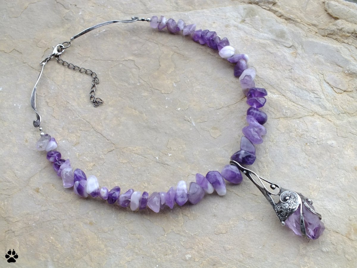 Síla ametystu - cínovaný náhrdelník