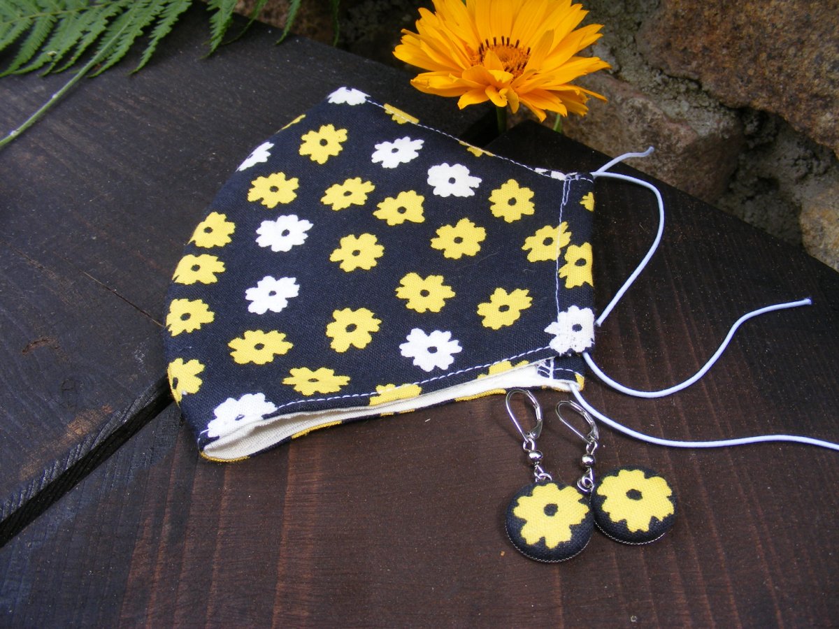 rouška + naušnice -slunečnice