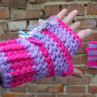 Set čepice a rukavice s mašlí - fialovo růžový