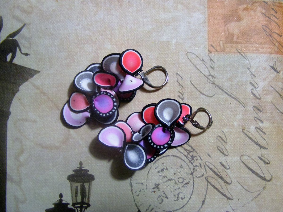 Fimo naušničky-růžovo stříbrné