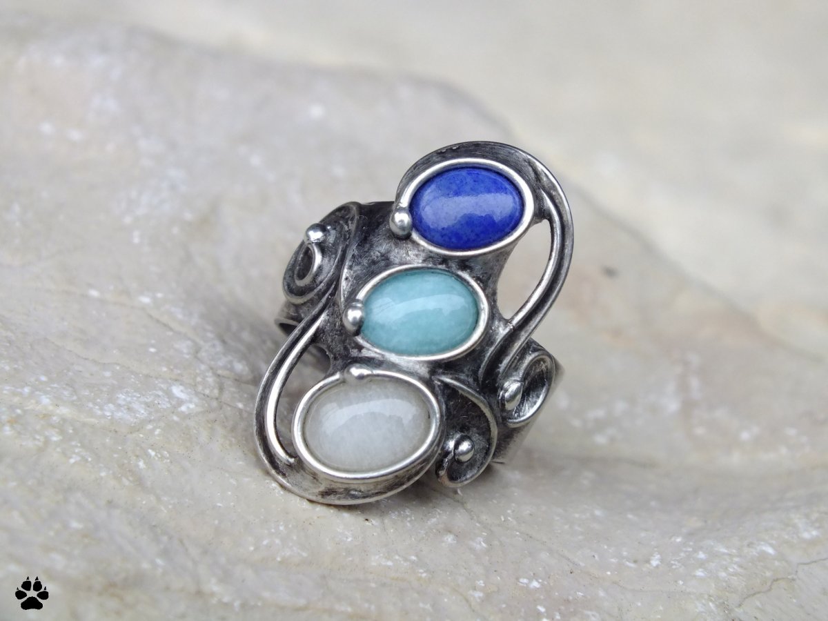 SANTORINI - prsten - lapis lazuli,amazonit,křemen