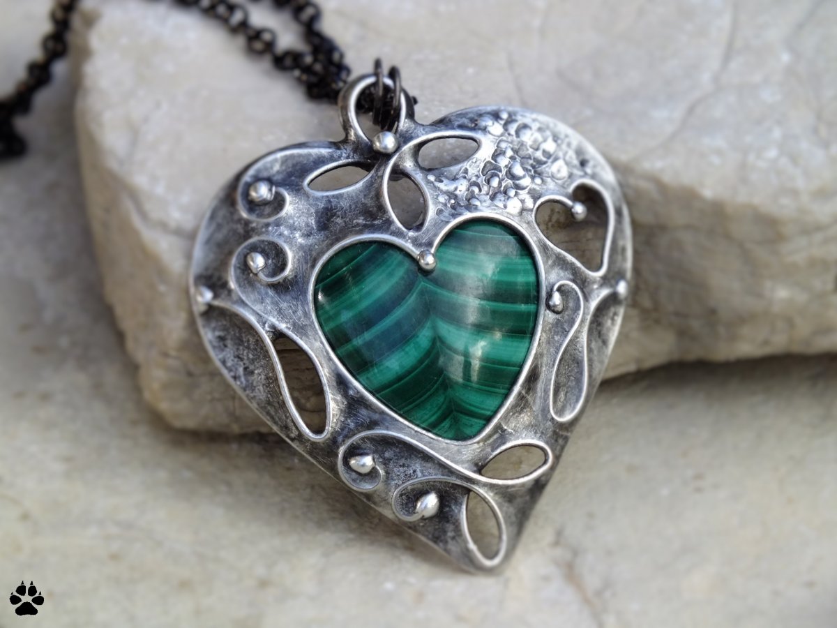 Malachitové srdce se srdíčkem - náhrdelník REZERVACE!!