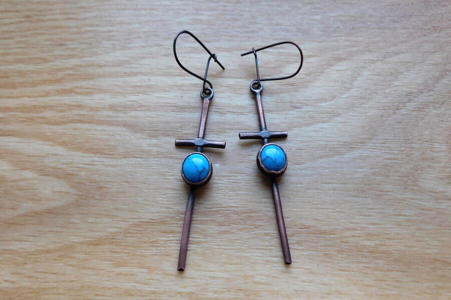 Naušnice -originální  měděné křížky s tyrkenitem