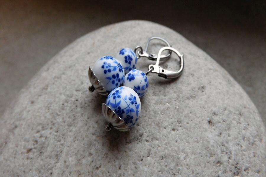 Naušnice  keramické modrobílé