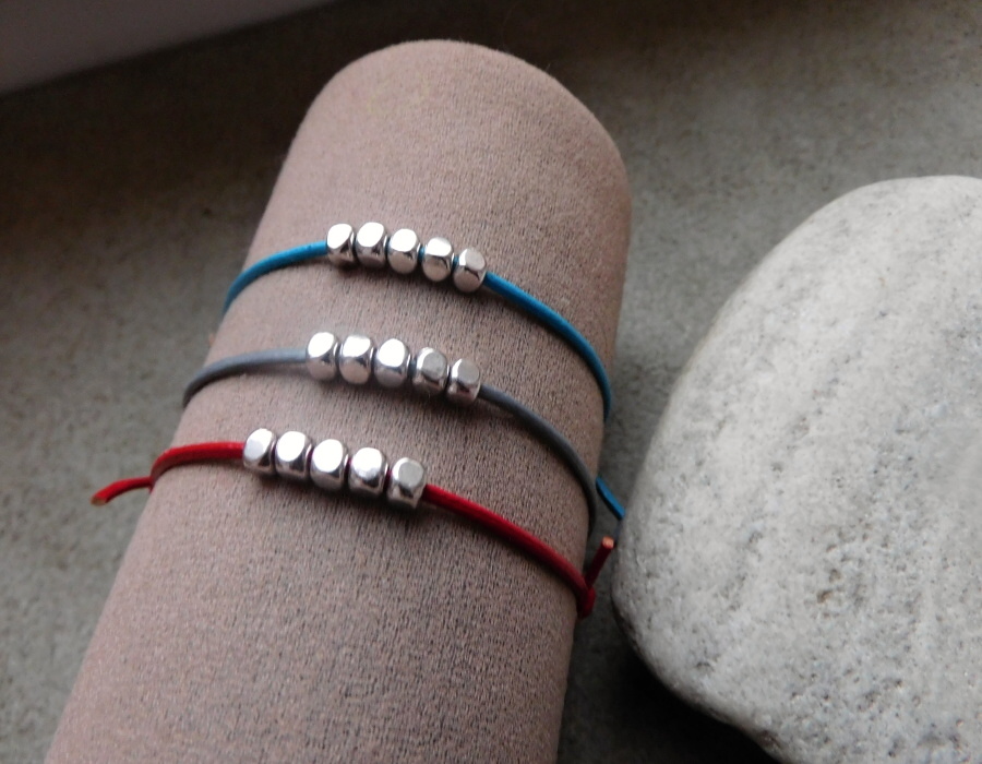 Kožený náramek s nerezem- modrá kůže