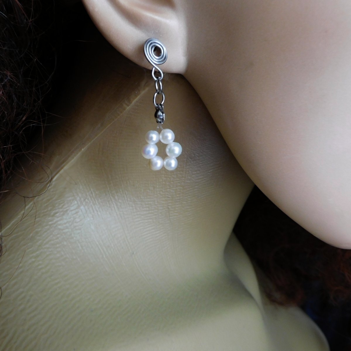 Naušnice -Nerez-perly pravé,  napichovací