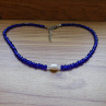 Náhrdelník   -  modrý spinel, bílá perla, nerez
