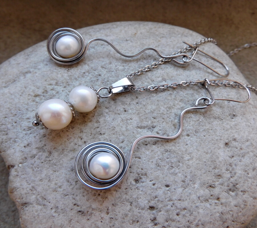 Naušnice - Říční perly v nerezu