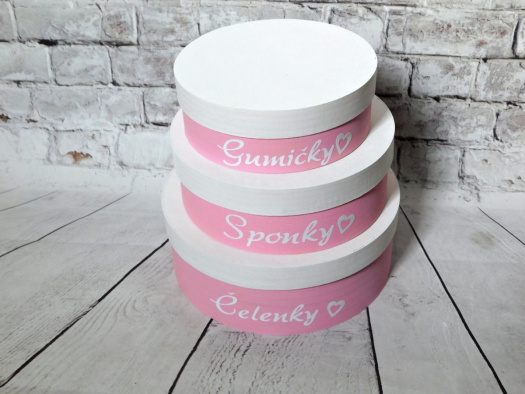 Kulaté dřevěné šperkovnice sada 3 ks