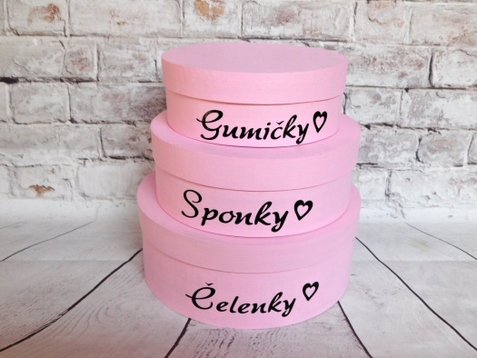 Kulaté dřevěné šperkovnice sada 3 ks