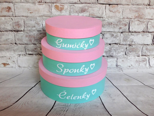 Kulaté dřevěné šperkovnice sada 3 ks