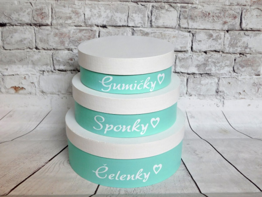 Kulaté dřevěné šperkovnice sada 3 ks