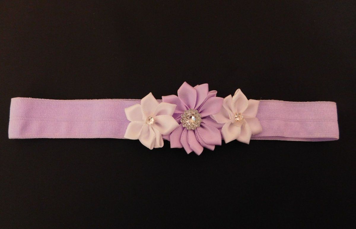 Čelenka bílo fialová 3 květiny