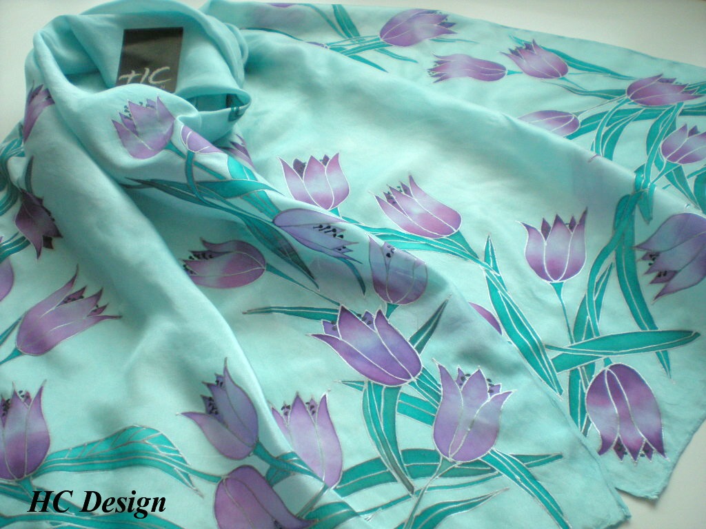 Tulipány...hedvábná šála 160x45cm