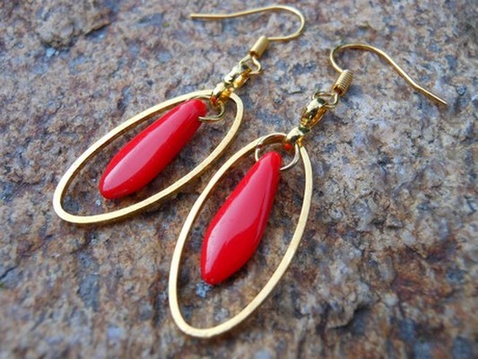 Zlato-červené náušnice