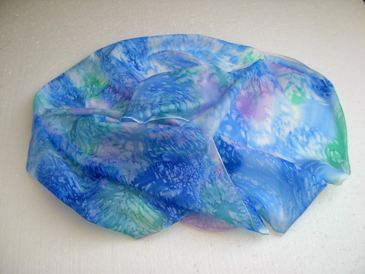 Hedvábná šála fialovozelenomodrá